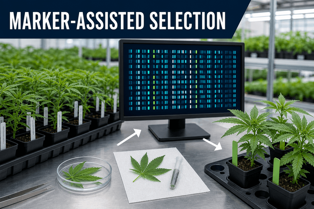 What is marker-assisted selection in cannabis breeding?